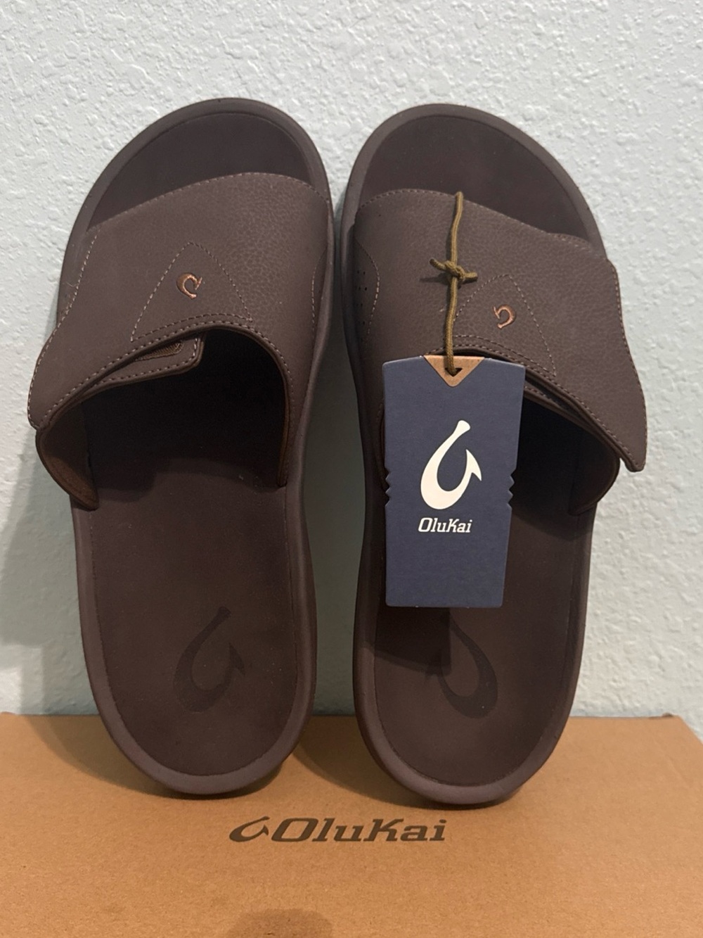 NEW with Tag OLUKAI Nalu Slide Men's Size US 13M EUR 46 DK Java Comfort Sandal